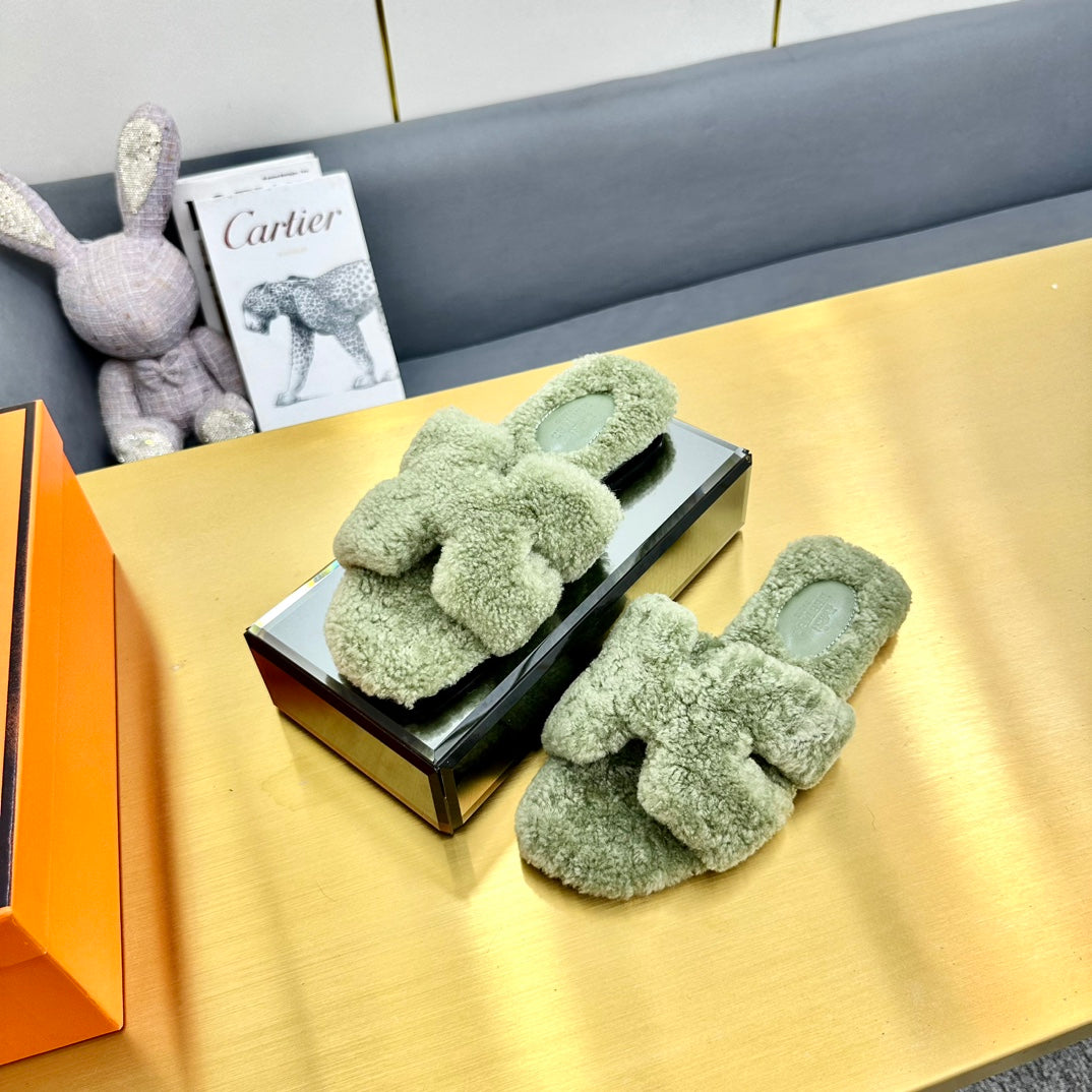 0RAN SHEARLING SANDALS JADE GREEN - 图片 5