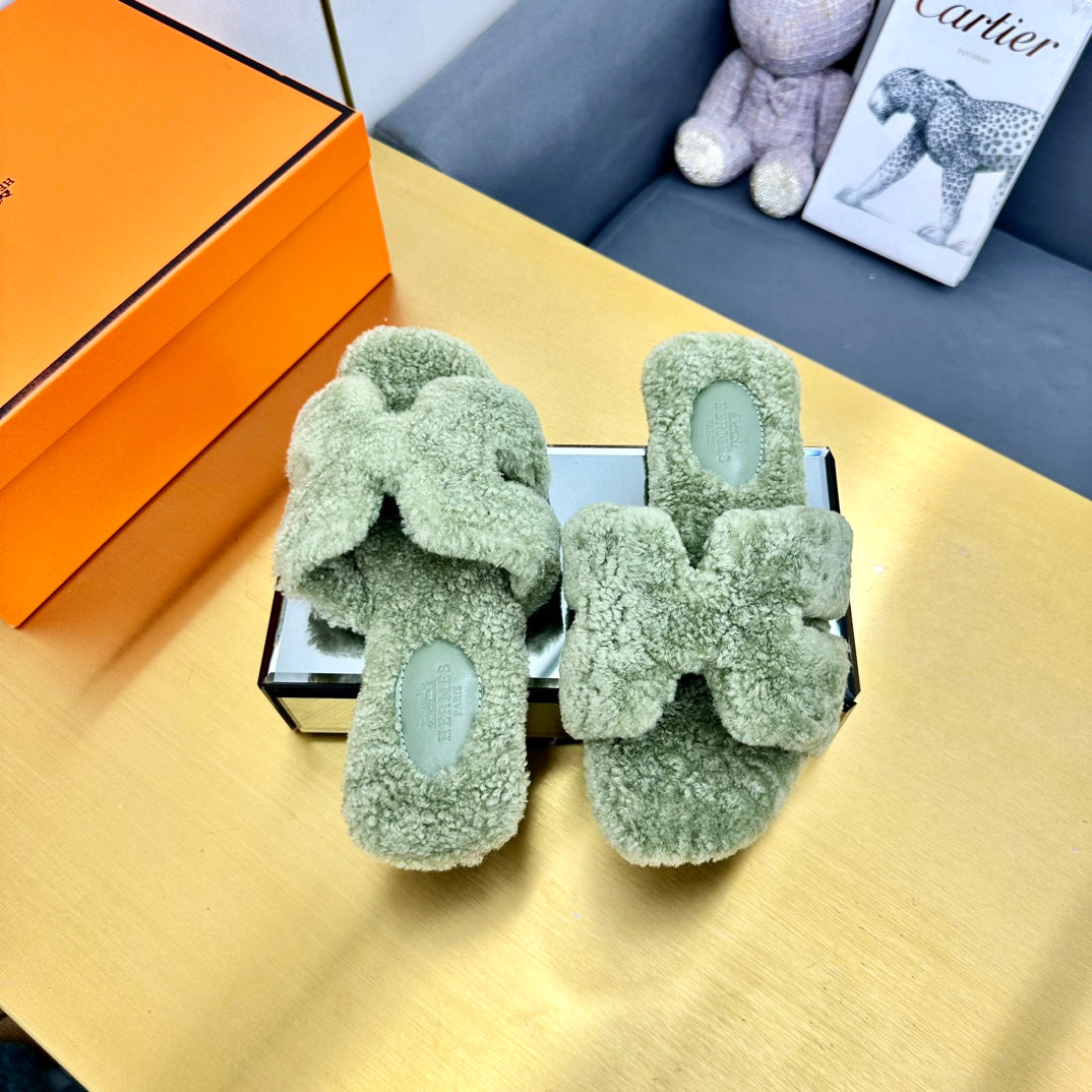 0RAN SHEARLING SANDALS JADE GREEN - 图片 2
